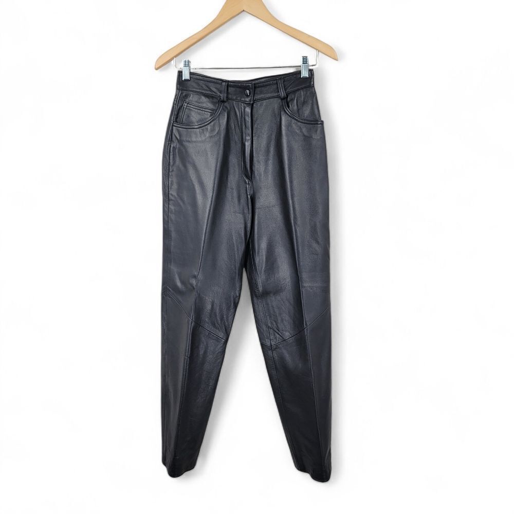 Dero By Rocco D’Amelio Vintage Womens Black Leather Pants Size 4 High Rise